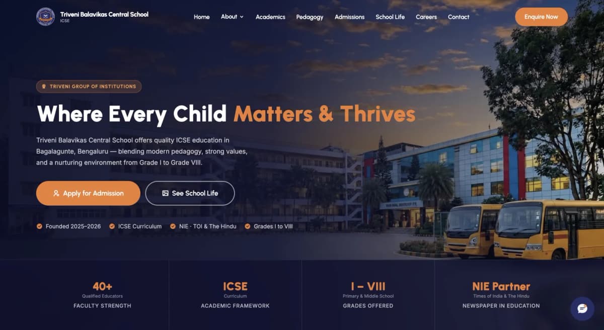 Screenshot of the Triveni Balavikas Central School website