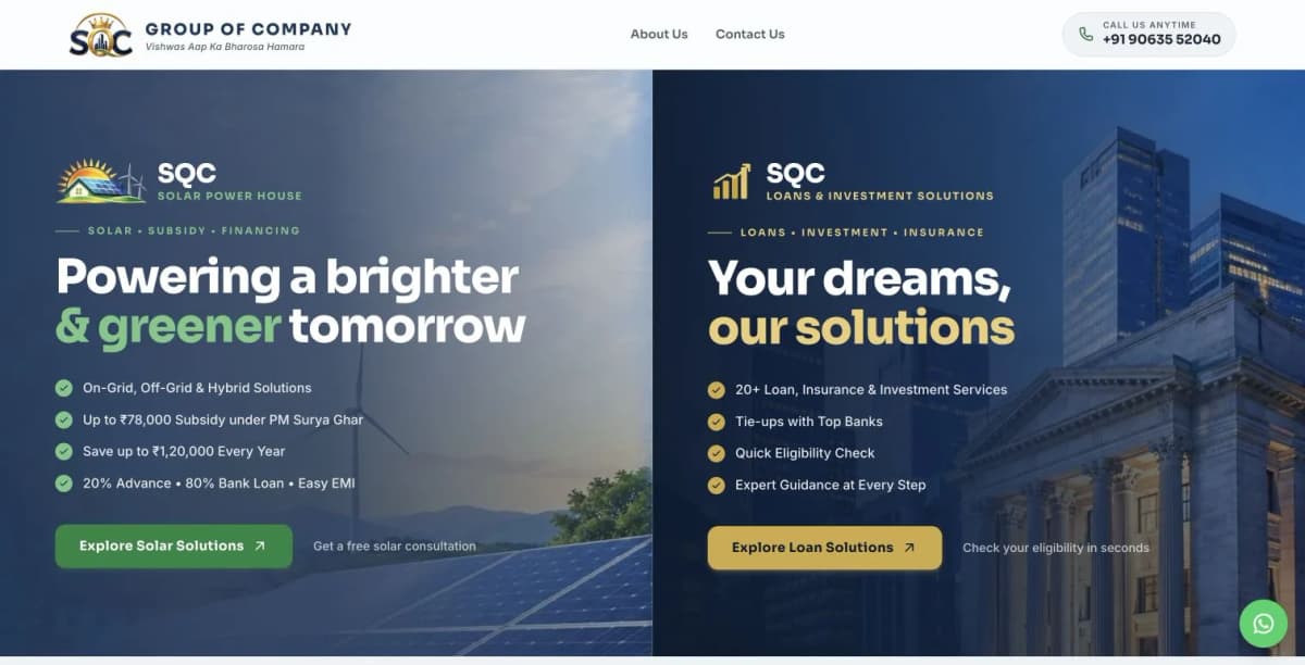 SQC Solar & Loans: Two Services, One Website